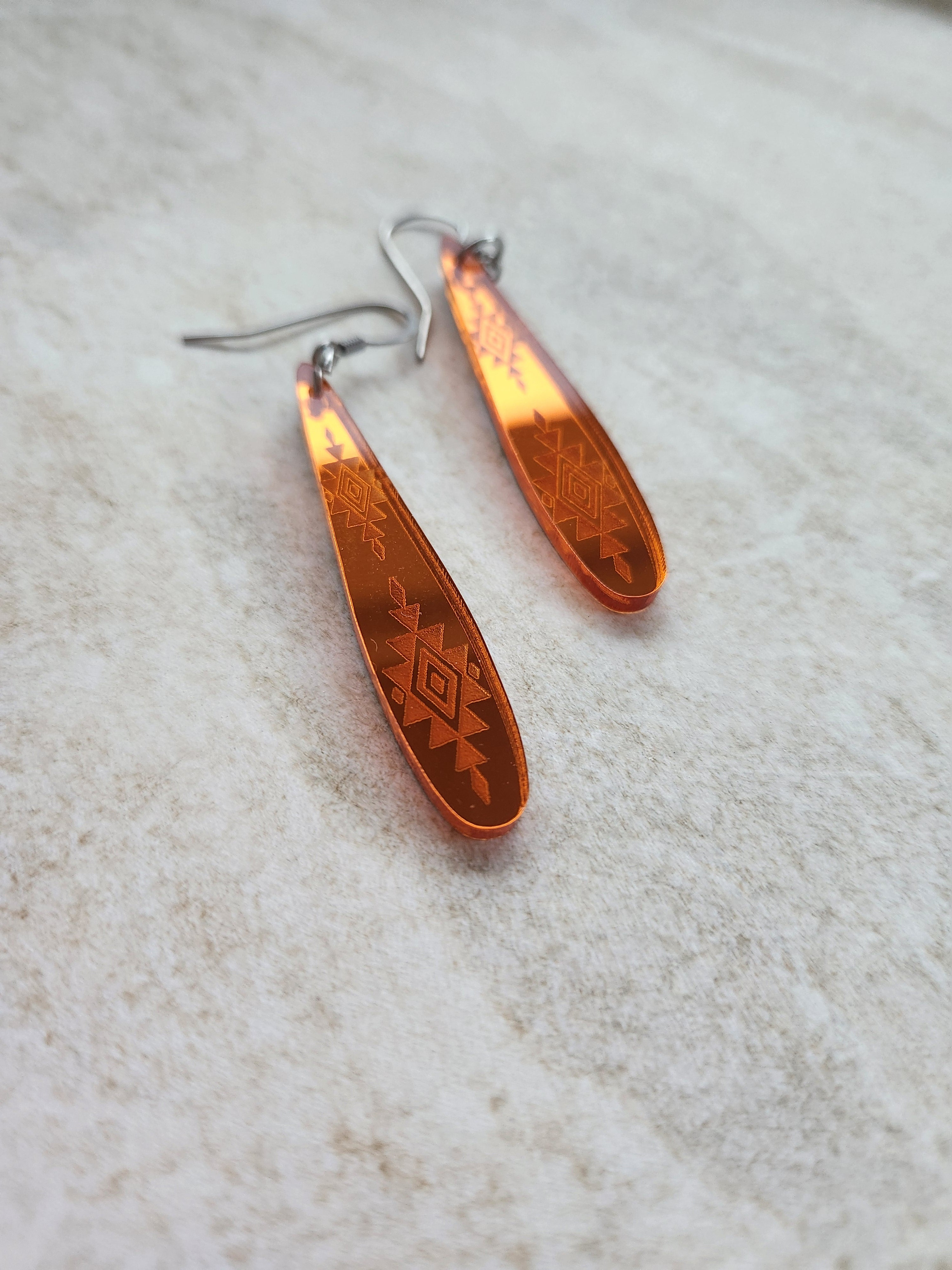 Long Tear Drop Mirror - Brunt Orange