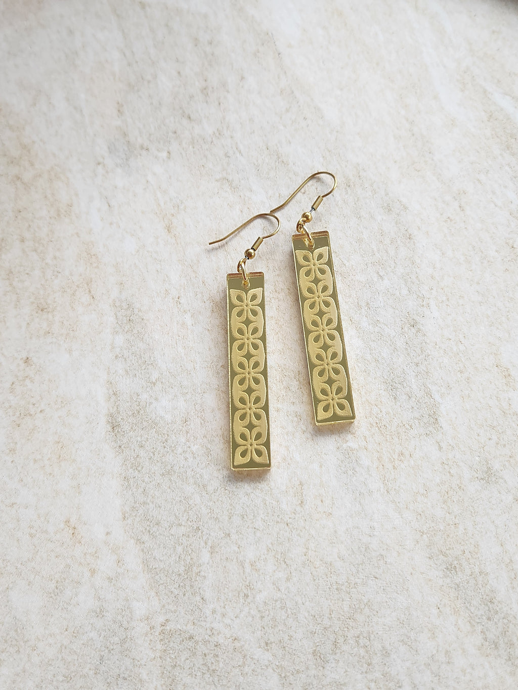 Long Rectangle Drop Mirror (Flower) - Gold