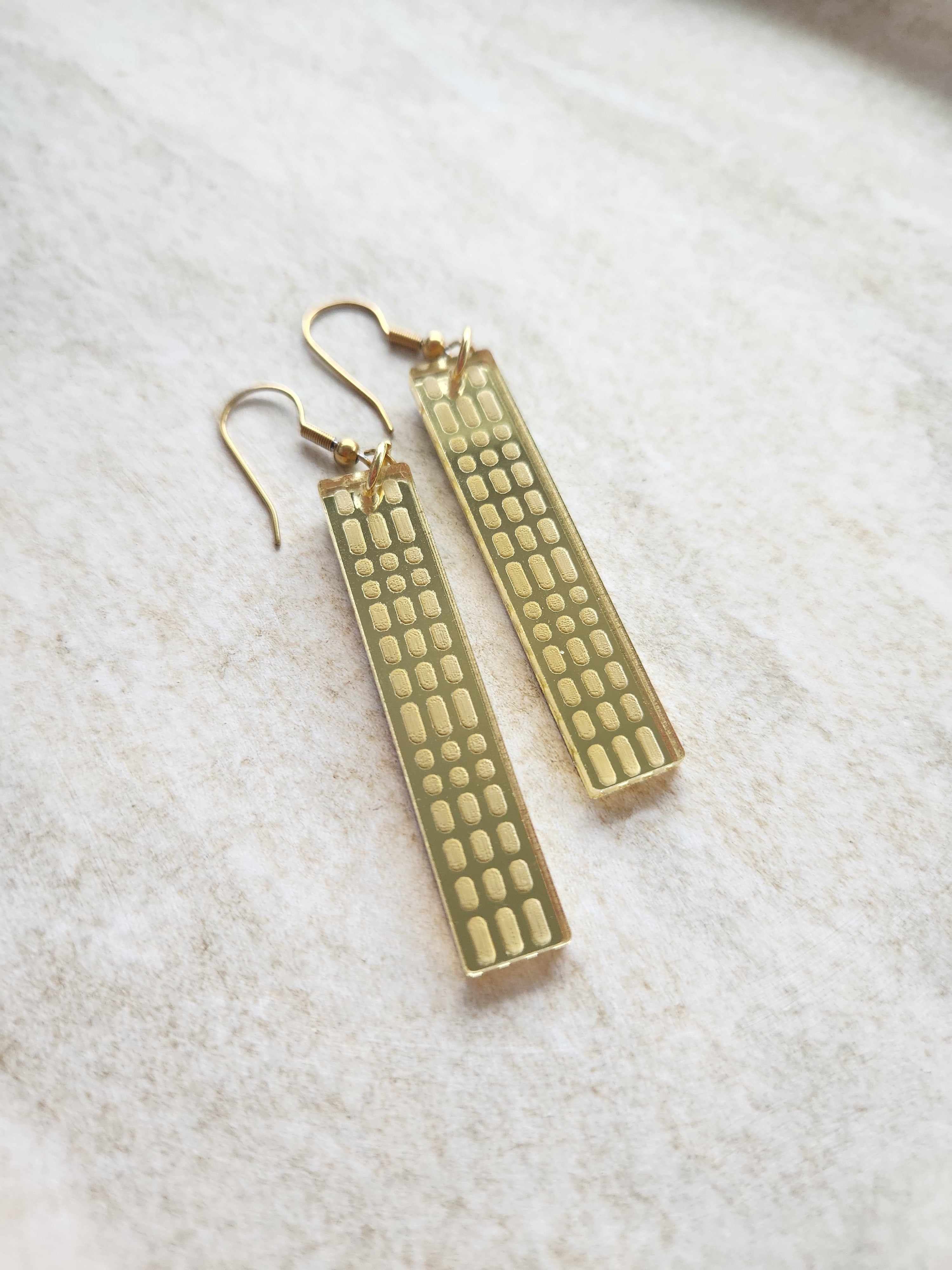 Long Rectangle Drop Mirror (Dot's) - Gold