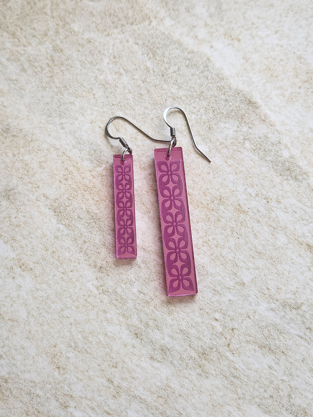 Long Rectangle Drop Mirror (Flower) - Pink