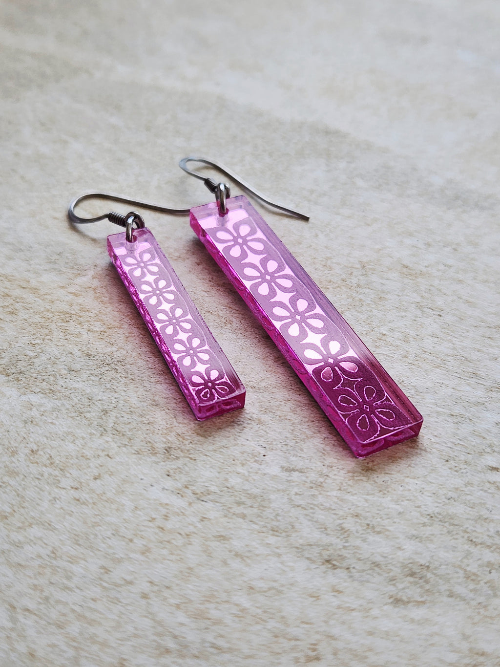 Long Rectangle Drop Mirror (Flower) - Pink
