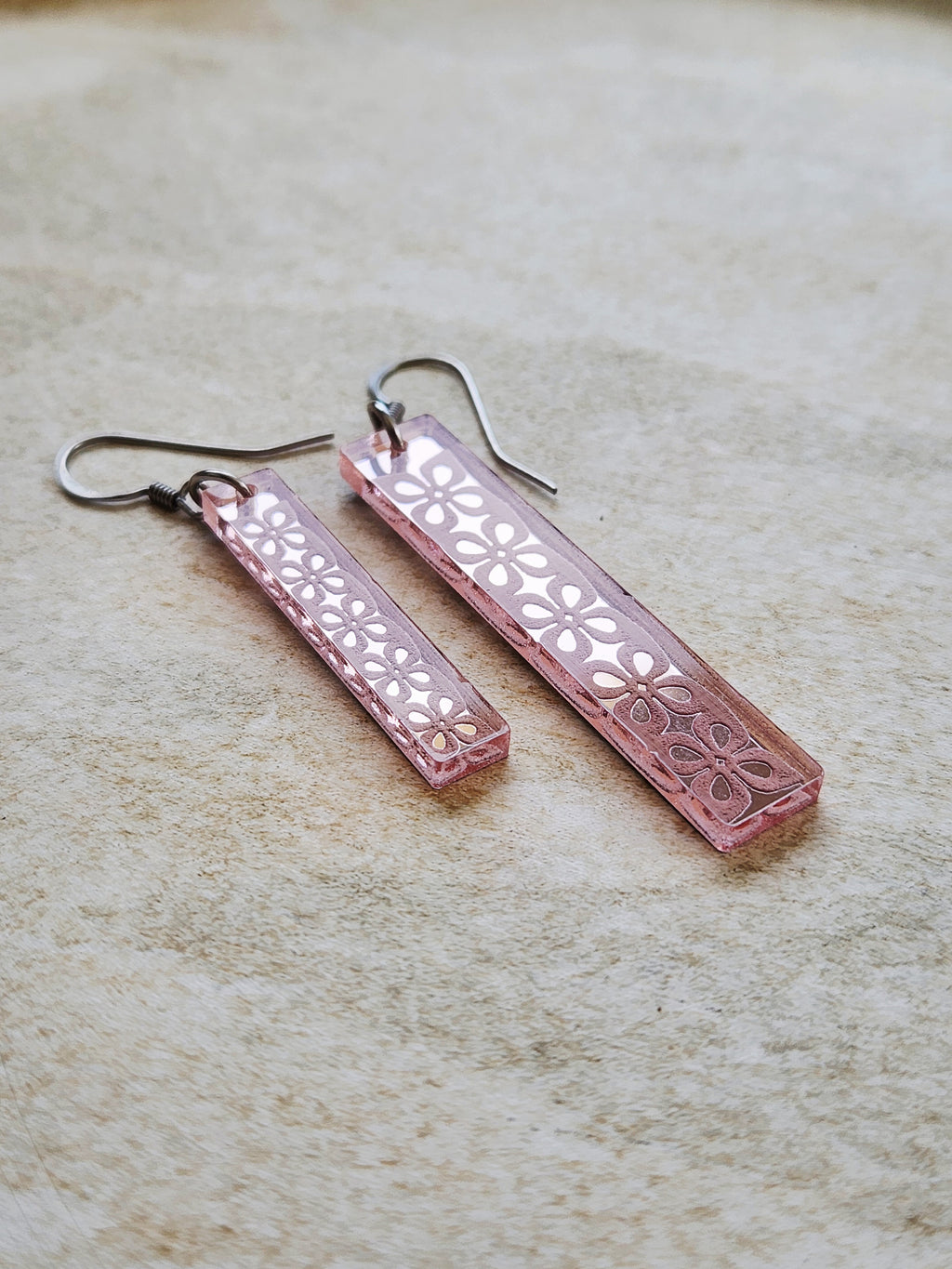 Long Rectangle Drop Mirror (Flower) - Rose Gold