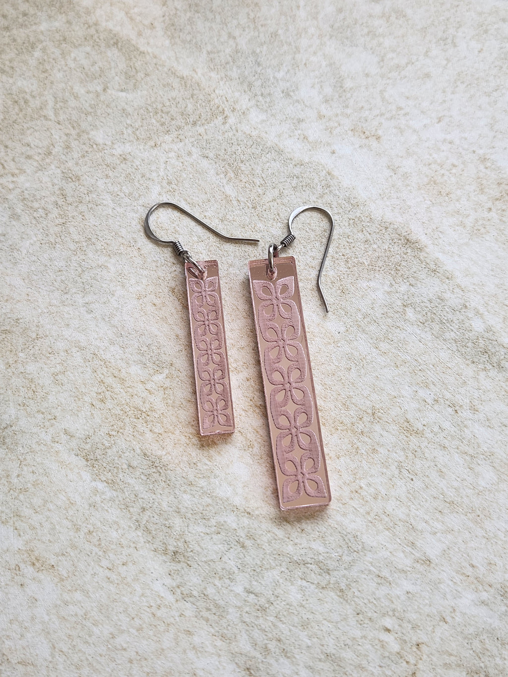 Long Rectangle Drop Mirror (Flower) - Rose Gold