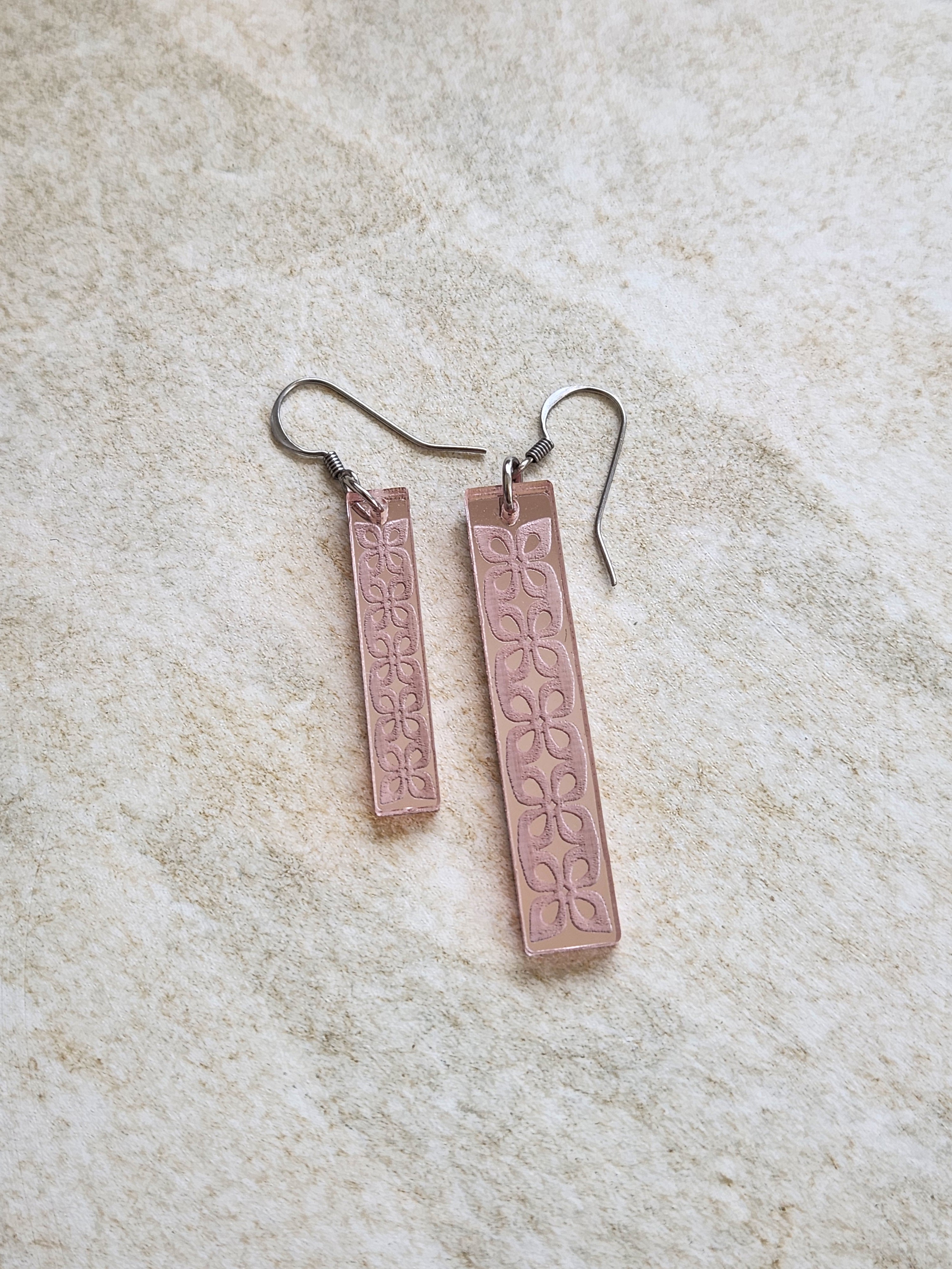 Long Rectangle Drop Mirror (Flower) - Rose Gold