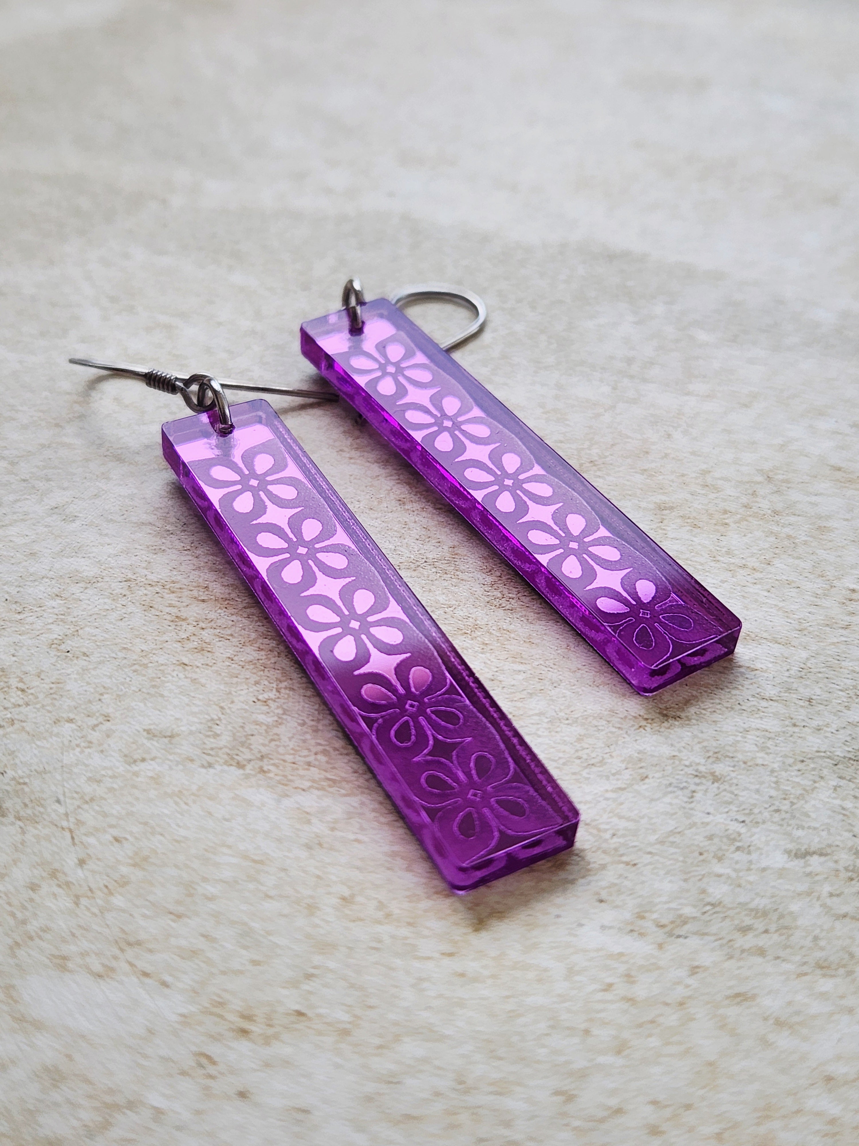 Long Rectangle Drop Mirror (Flower) - Purple