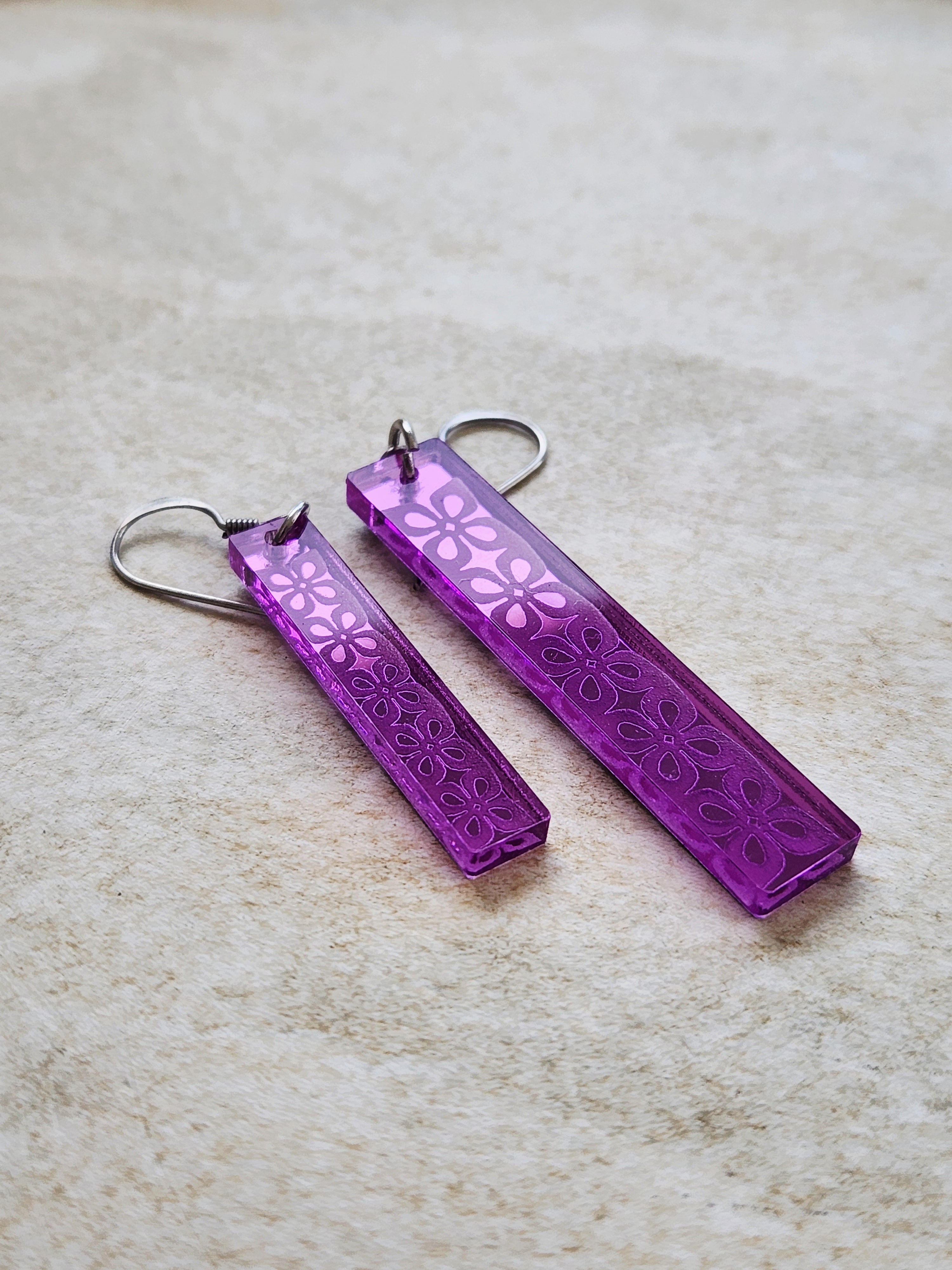 Long Rectangle Drop Mirror (Flower) - Purple