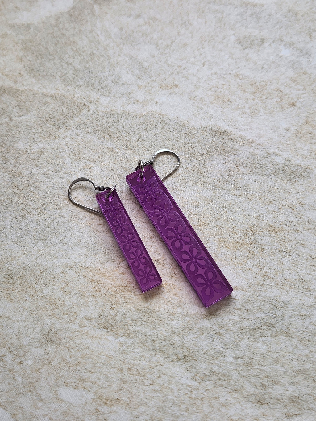 Long Rectangle Drop Mirror (Flower) - Purple