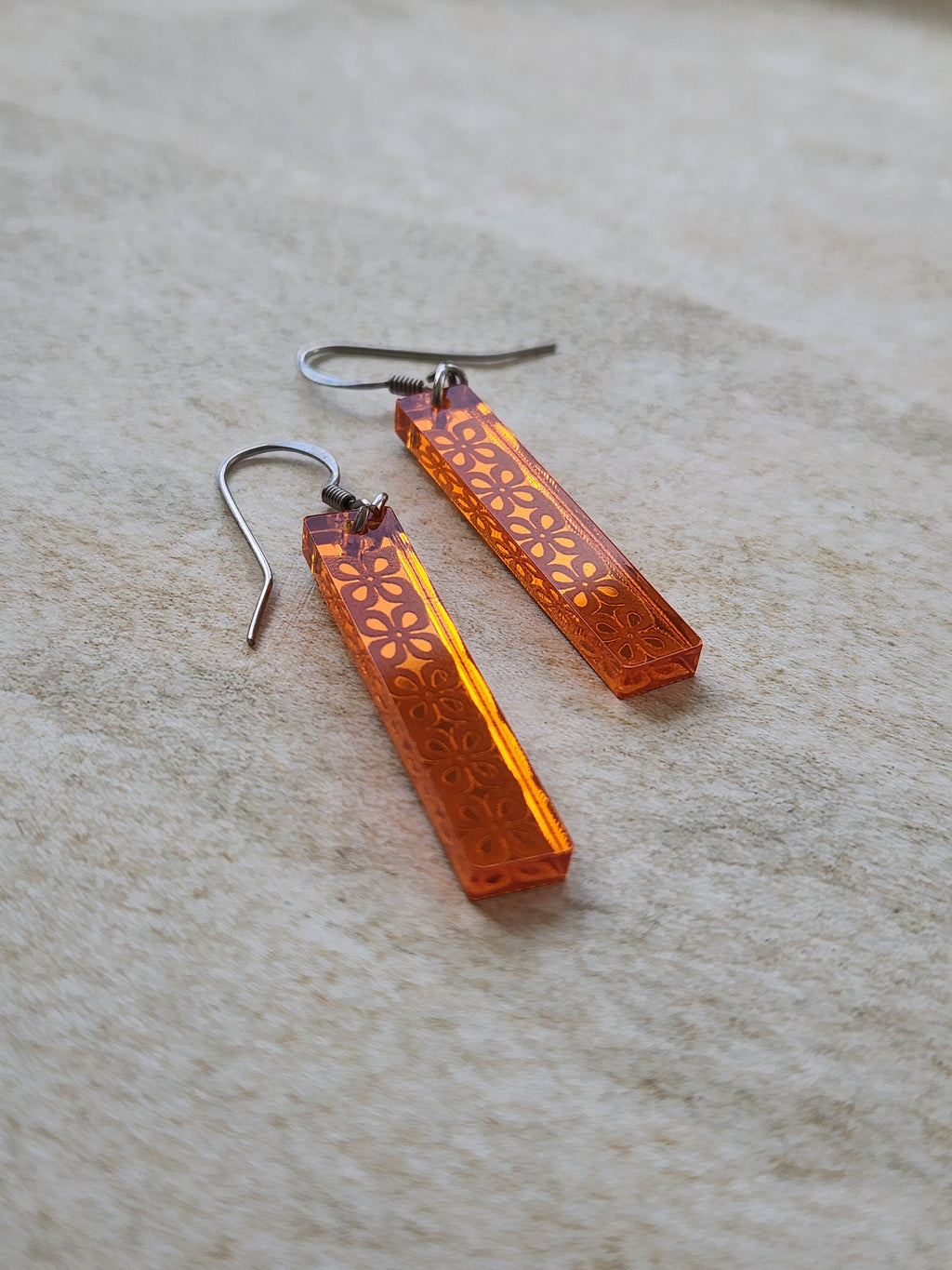 Long Rectangle Drop Mirror (Flower) - Burnt Orange